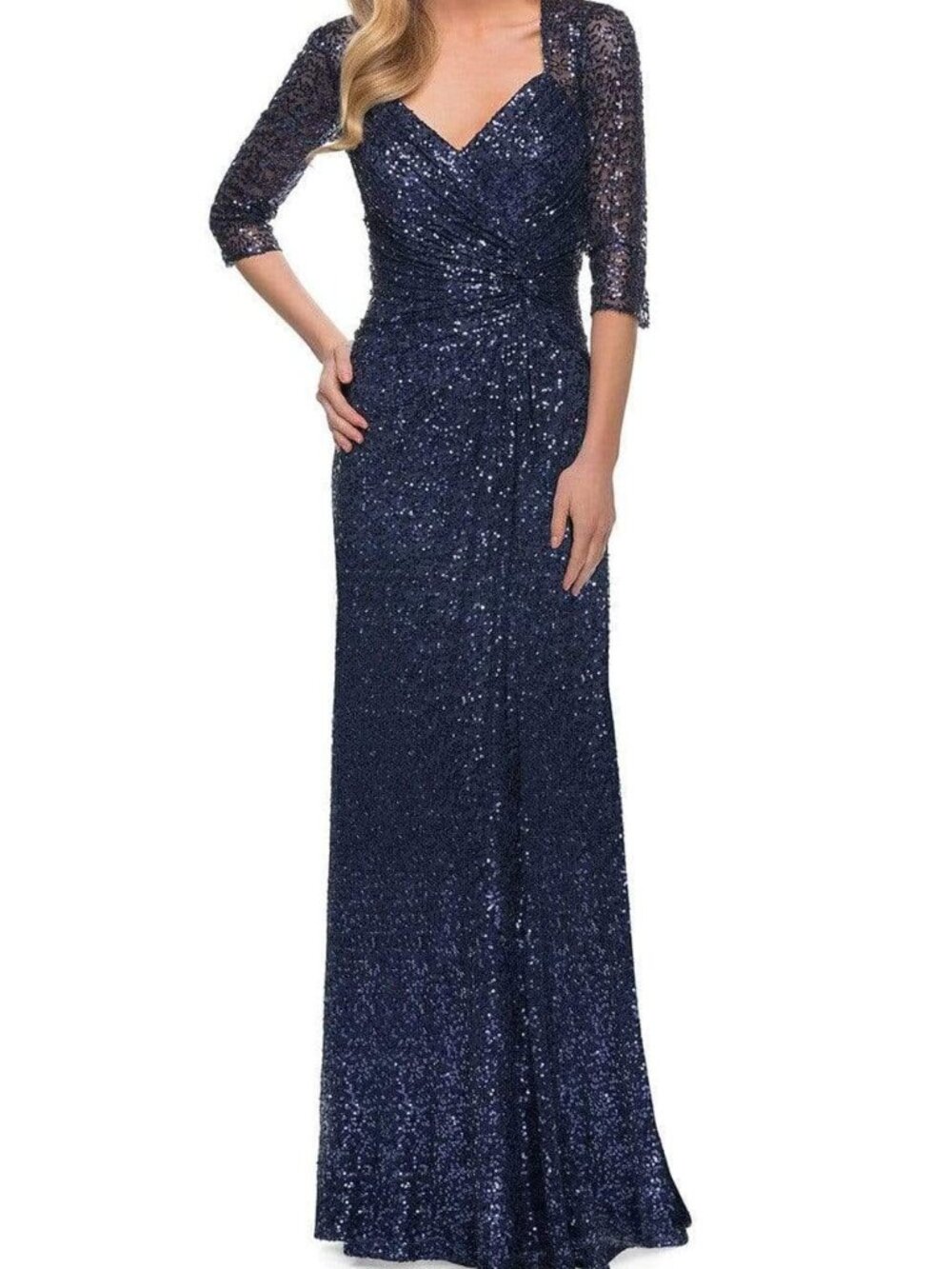 La Femme 27930 V-Neck Sequin Embellished Dress Navy, New with tag, Size 14